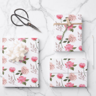 Feuilles de papier d'emballage de fleurs roses