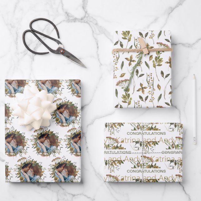 Feuilles de papier d'emballage de mariage floral a (Recto)