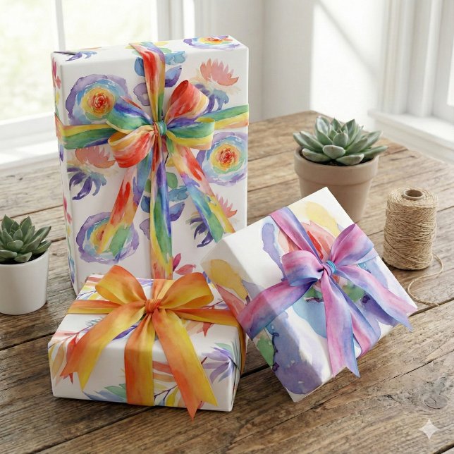 Feuilles de papier d'emballage floral aquarelle ar (Celebrate someone special with these colorful watercolor floral wrapping paper sheets! )