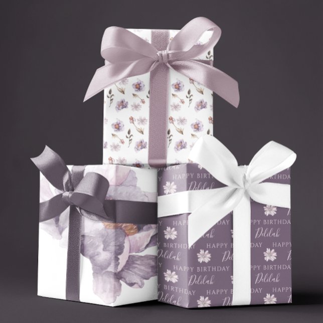 Feuilles de papier d'emballage floral aquarelle po (Celebrate a special birthday with these personalized watercolor floral wrapping paper sheets! )