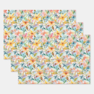 FEUILLES DE PAPIER D'EMBALLAGE FLORAL PASTEL
