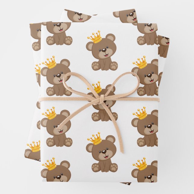 Feuilles de papier d'emballage Ourson avec couronn (En situation)