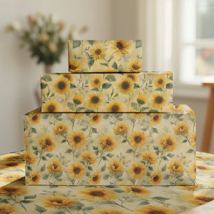 FEUILLES DE PAPIER D'EMBALLAGE TOURNESOLS VINTAGE