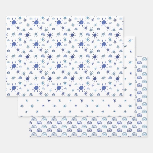Feuilles de papier d'enrobage bleu soleil et arc-e (Lot)