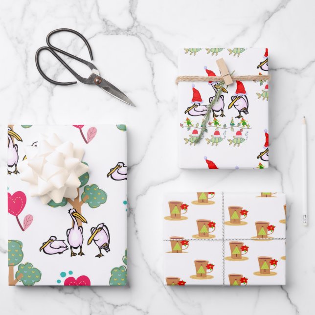 Feuilles de papier d'enveloppement de Noël Pélican (Recto)