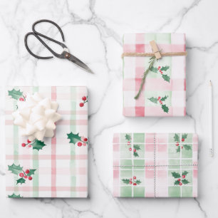 Feuilles de papier d'enveloppement de Noël rose et