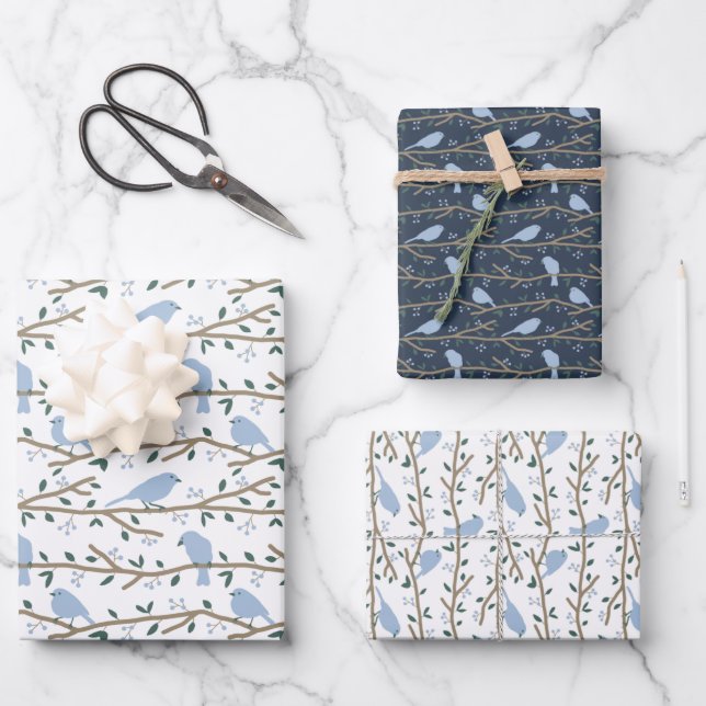 Feuilles de papier d'enveloppement d'oiseaux bleus (Recto)