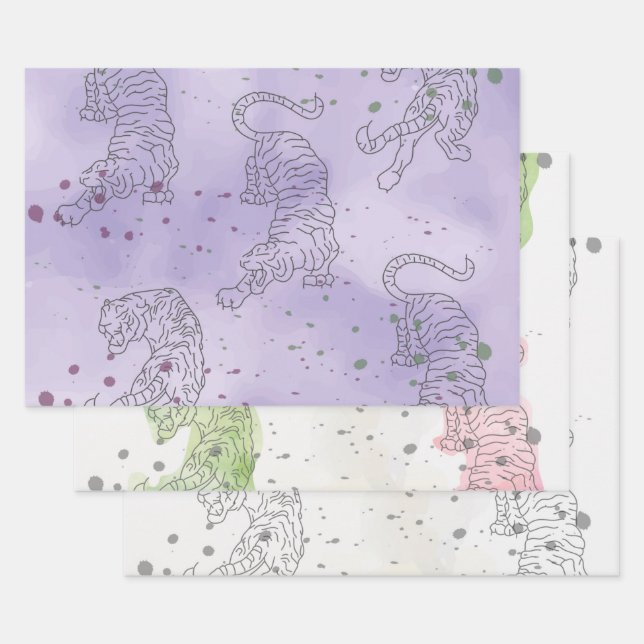 Feuilles de papier d'enveloppement motif d'aquarel (Lot)