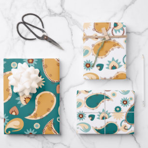 Feuilles de papier d'enveloppement turquoise Paisl