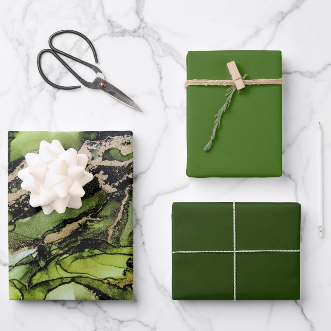 Feuilles de papier écorce en or noir vert (Recto)