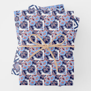 Feuilles de papier, ensemble de carreaux bleus de