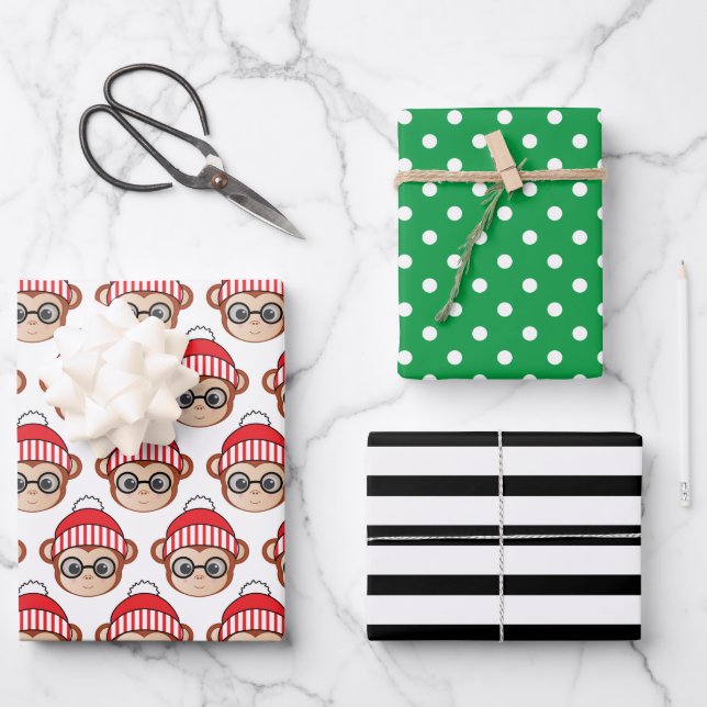 Feuilles de papier enveloppant le singe de Noël (Recto)