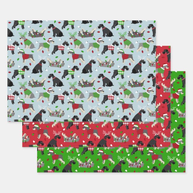 Feuilles de papier enveloppant Schnauzer de Noël (Lot)
