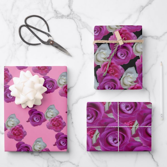 Feuilles de papier Motif Rose à trois couleurs (Recto)