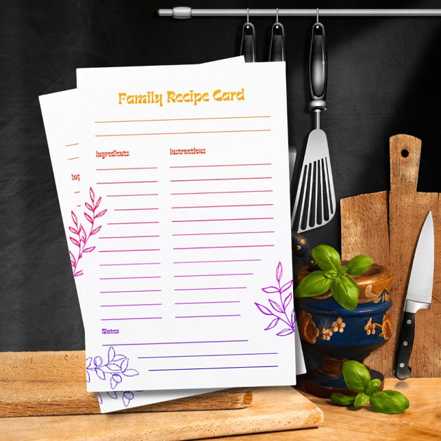 Feuilles de papier pour vos recettes familiales (Créateur téléchargé)