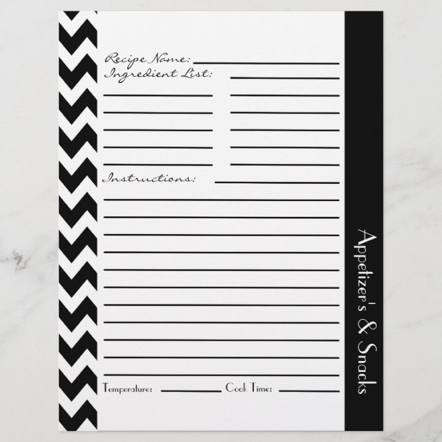 Feuilles de recettes rayées Chevron Zigzag - Blanc (Devant)
