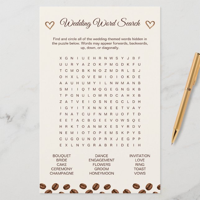 Feuilles de recherche de mots pour la douche de ma (Love Is Brewing Bridal Shower Word Search Sheets
)