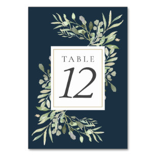 Feuilles de verdure chic numéros de table bleu mer