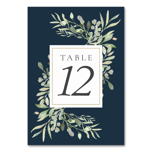 Feuilles de verdure chic numéros de table bleu mer (Dos)