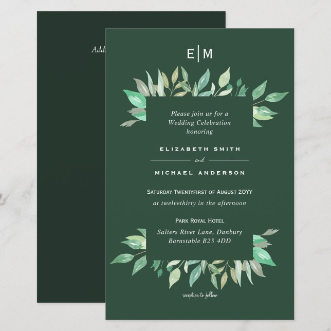 Feuilles de verdure Invitations de mariage budgéta (Devant / Derrière)