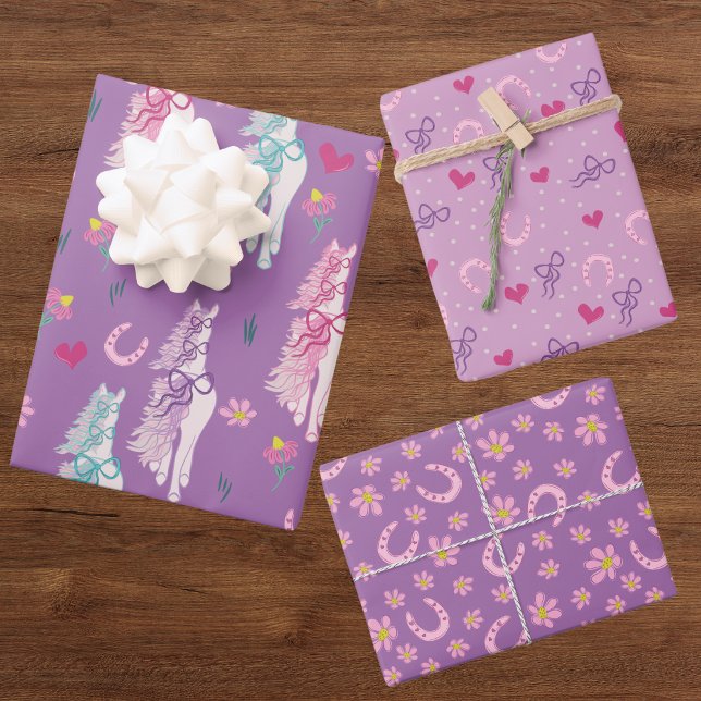 Feuilles d'emballage à motif de cheval violet (Créateur téléchargé)