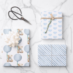 Feuilles d'enveloppement de Baby shower bleu Teddy