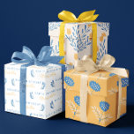 Feuilles d'enveloppement Floral Bleu et Orange<br><div class="desc">Fêtez un anniversaire spécial avec ces belles feuilles de papier d'emballage bleu et orange personnalisées!</div>
