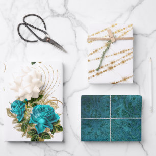 Feuilles d'enveloppement turquoise et or