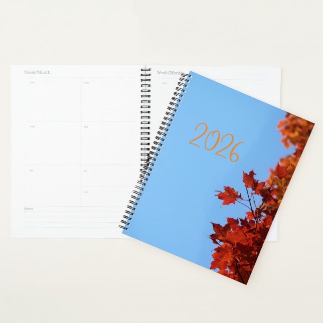 Feuilles d'érable rouges "2026" Fond bleu (Devant avec enveloppe)