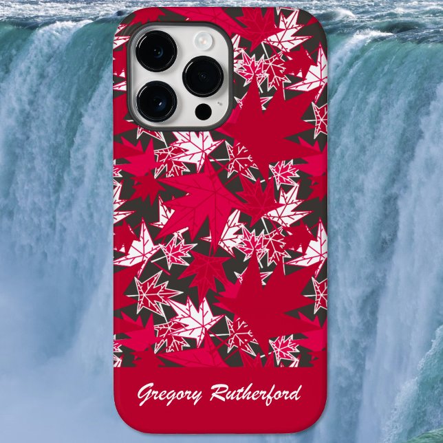Feuilles d'érable rouges sur étui de téléphone en  (Red Maple Leaves on Charcoal Phone Case)