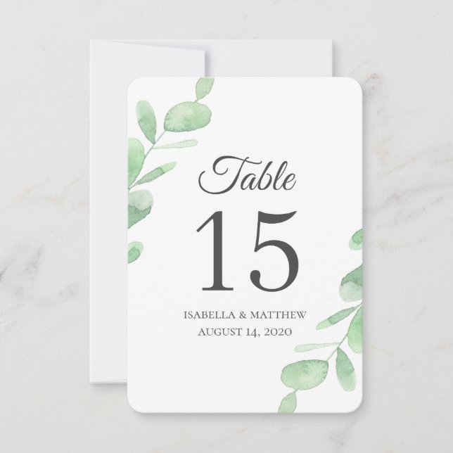 Feuilles d'eucalyptus. Numéros de table de mariage (Devant)