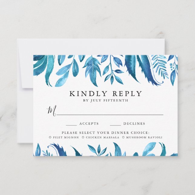 Feuilles d'indigo | Carte RSVP avec choix de repas (Devant)