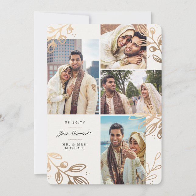 Feuilles d'or 4 Faire-part Mariages (Devant)