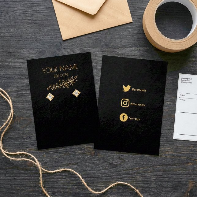 Feuilles d'or, carte d'affichage d'oreille (Gold leaves, earring display card.)