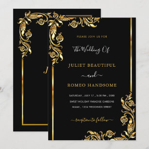 Feuilles d'or moderne encadré Faire-part de mariag