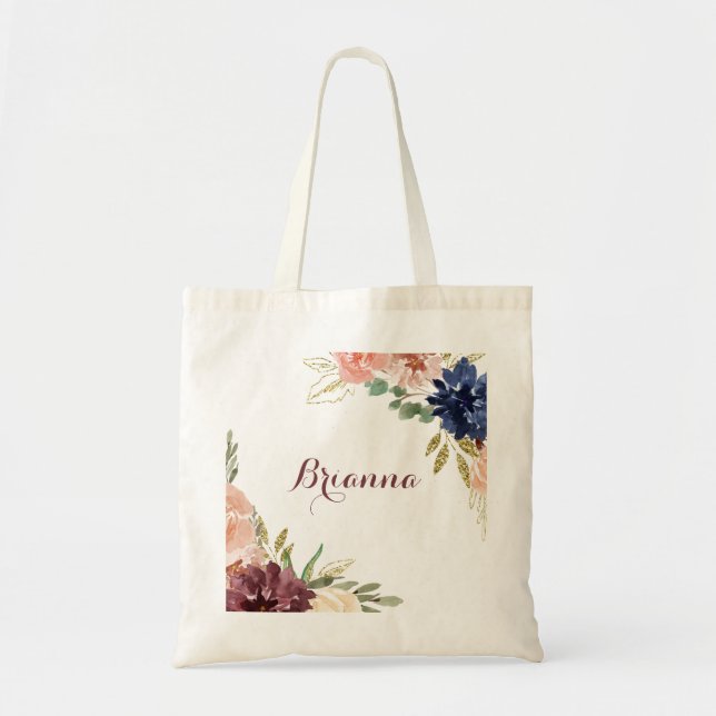 Feuilles d'or rustique calligraphie Bridesmaid Sac (Devant)