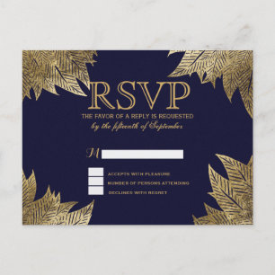 Feuilles d'or sur cartes postales RSVP bleu marine