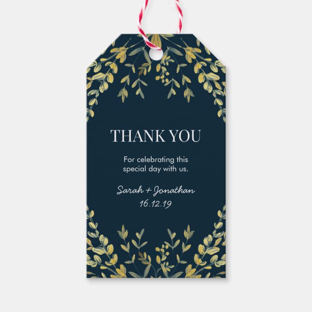 Feuilles d'or sur les étiquettes de Merci Mariage  (Devant)