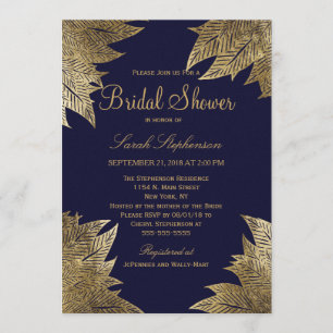 Feuilles d'or sur les Invitations de douche nuptia