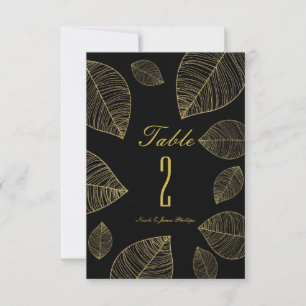 Feuilles d'or sur un numéro de table de mariage él