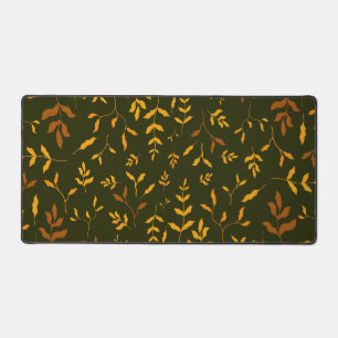 Feuilles dorées d'automne chaud motif vert foncé