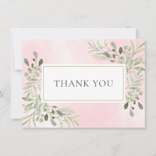 Feuilles Élégantes Végétation Rose Aquarelle Merci