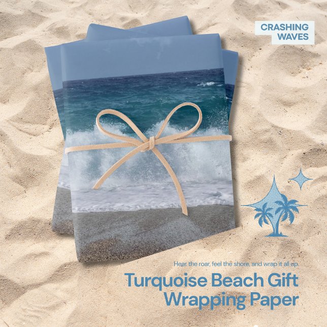 Feuilles en papier d'enveloppement de plage Turquo (Hear the roar, feel the shore, and wrap it all up.)