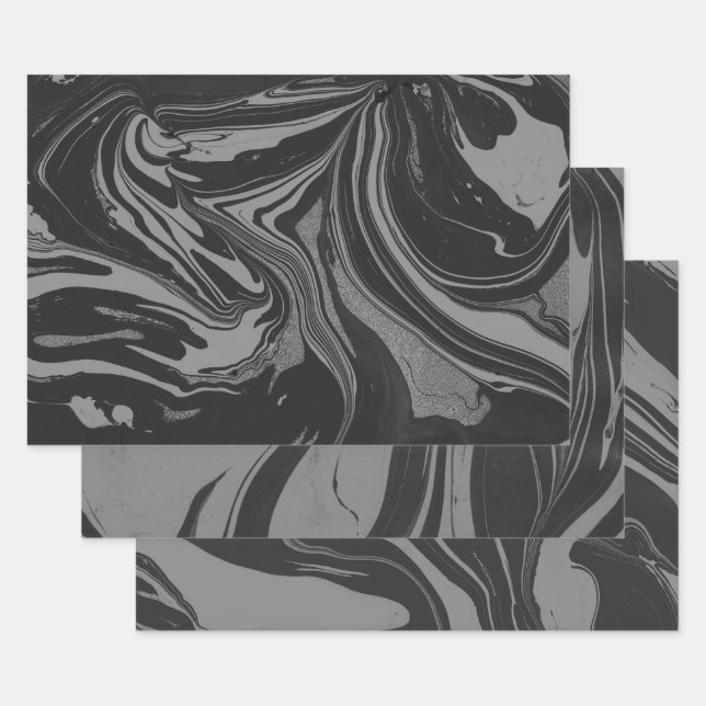 Feuilles en papier marbré noir et gris (Lot)