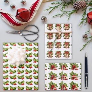 Feuilles et baies de houx de Noël Cloches et cadea