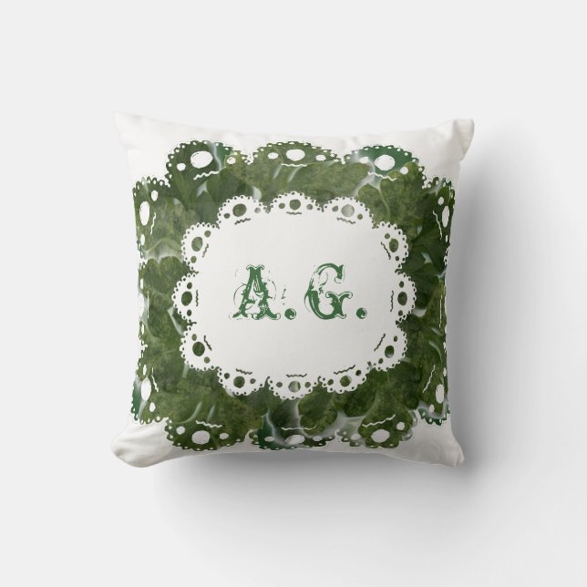 Feuilles et Coussin de monogramme de dentelle (Recto)