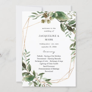 Feuilles et Eucalyptus Gold Mariage programme de c