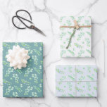 Feuilles et fleurs Vert bleu<br><div class="desc">Pour l'emballage cadeau de douche mariage ou nuptiale,  choisissez parmi une sélection de beaux papiers d'emballage en trois couleurs ou motif différents</div>