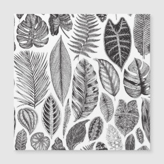 Feuilles exotiques, vintage floral noir et blanc.