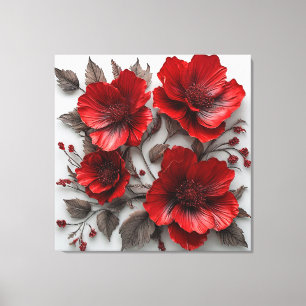 Feuilles Florales Rouges Toile de Style d'Art Mura